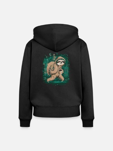 sloth jungle walk - Frauen Premium Bio Zip Hoodie - Schwarz