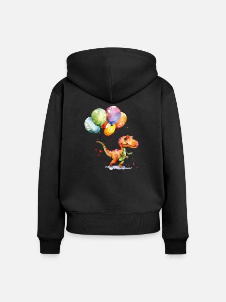 Saurier mit Luftballon - Frauen Premium Bio Zip Hoodie - Schwarz