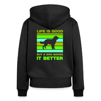 hund life is good - Frauen Premium Bio Zip Hoodie - Schwarz - Hinten - Julia (174cm)