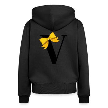 Buchstabe V gelbe Schleife - Frauen Premium Bio Zip Hoodie - Schwarz - Hinten - Julia (174cm)