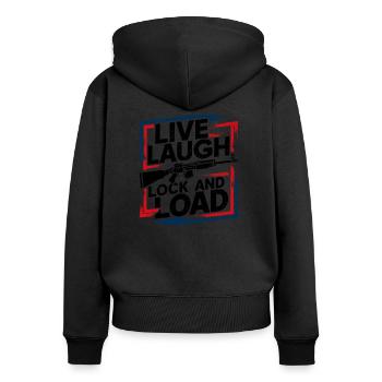 Power for Women - « Live Laugh Lock And Load » - Sweat à capuche zippé Premium bio Femme - noir - Dos - Julia (174cm)