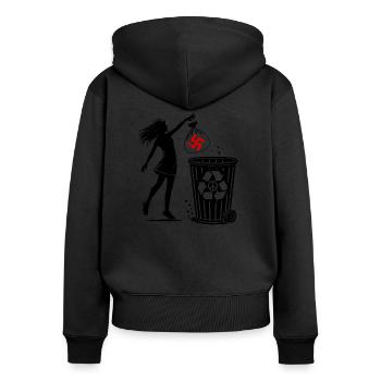 FCK NZS - Gegen Rechts - halte deine umwelt sauber - Frauen Premium Bio Zip Hoodie - Schwarz - Hinten - Julia (174cm)