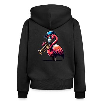 Cool trumpet flamingo with hat - Women's Premium Organic Zip Hoodie - black - Back - Julia (174cm)