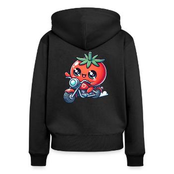 moto tomate drôle dessin animé tour - Sweat à capuche zippé Premium bio Femme - noir - Dos - Julia (174cm)