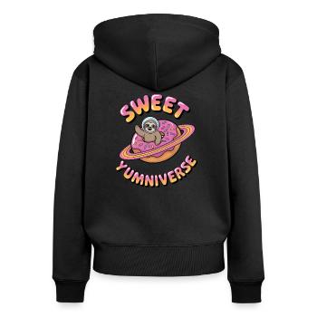 Cute Sloth Adventure in the Yumniverse - Women's Premium Organic Zip Hoodie - black - Back - Julia (174cm)
