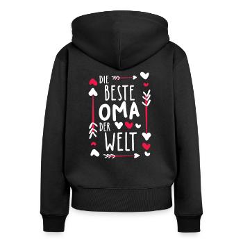 Meilleur cadeau grand-mère du monde - Sweat à capuche zippé Premium bio Femme - noir - Dos - Julia (174cm)