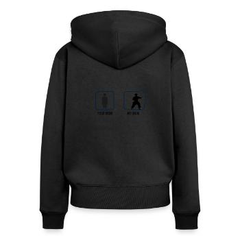 Your Mom My Mom Karate - Frauen Premium Bio Zip Hoodie - Schwarz - Hinten - Julia (174cm)