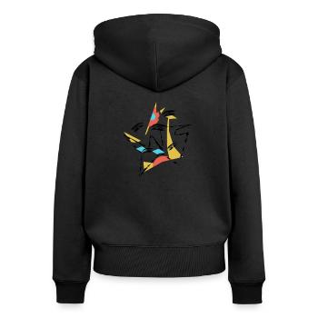Abstrakte Vision - Frauen Premium Bio Zip Hoodie - Schwarz - Hinten - Julia (174cm)