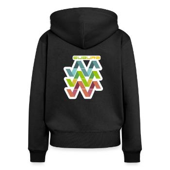 HORIZONTAL WHITE SUBURB - Frauen Premium Bio Zip Hoodie - Schwarz - Hinten - Julia (174cm)
