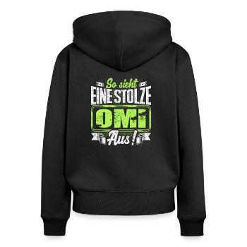 Omi - stolz - Frauen Premium Bio Zip Hoodie - Schwarz - Hinten - Julia (174cm)