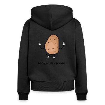 Be calm like a potato Meditierende Kartoffel - Frauen Premium Bio Zip Hoodie - Schwarz - Hinten - Julia (174cm)