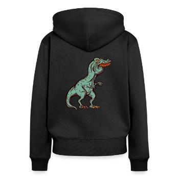 Tyrannosaurus Rex Überbiss Hasenzähne Witzig - Frauen Premium Bio Zip Hoodie - Schwarz - Hinten - Julia (174cm)
