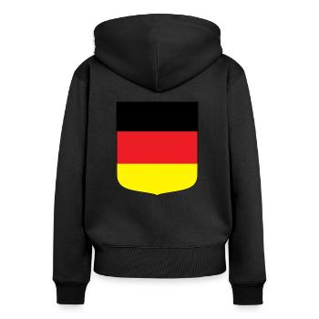 Deutschland (schwarzer Rand) - Frauen Premium Bio Zip Hoodie - Schwarz - Hinten - Julia (174cm)