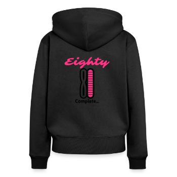 Quatre-vingts complet ... - Sweat à capuche zippé Premium bio Femme - noir - Dos - Julia (174cm)