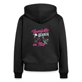Junggesellinenabschied-Verrückte Hühner on Tour - Frauen Premium Bio Zip Hoodie - Schwarz - Hinten - Julia (174cm)