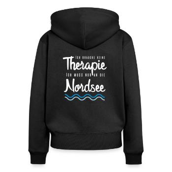 Ich brauche keine Therapie Nordsee - Frauen Premium Bio Zip Hoodie - Schwarz - Hinten - Julia (174cm)