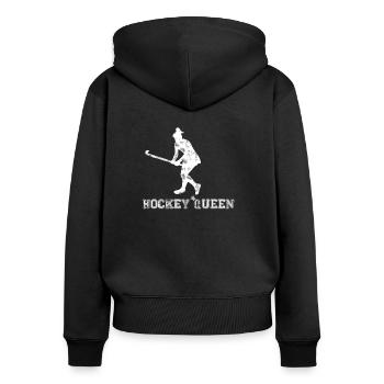 Hockey Queen | Hockeyschläger | Hockeyspielerin - Frauen Premium Bio Zip Hoodie - Schwarz - Hinten - Julia (174cm)