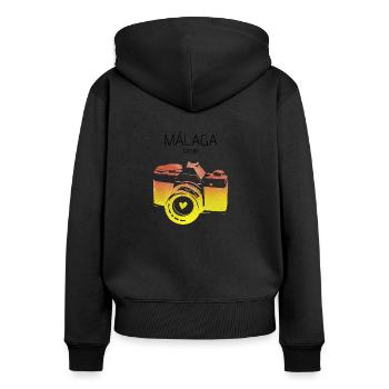 Caméra Málaga Espagne - Sweat à capuche zippé Premium bio Femme - noir - Dos - Julia (174cm)