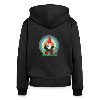 Böser und gemeiner Gartenzwerg Gnom Zwerg - Frauen Premium Bio Zip Hoodie - Schwarz - Hinten - Julia (174cm)