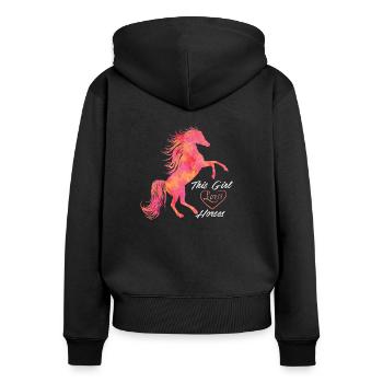 shirt de cheval pour les filles femmes belle Proverbe - Sweat à capuche zippé Premium bio Femme - noir - Dos - Julia (174cm)