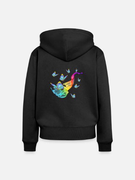 Regenbogen Schmetterlinge - Frauen Premium Bio Zip Hoodie - Schwarz