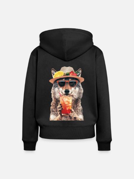 Wolf - Frauen Premium Bio Zip Hoodie - Schwarz