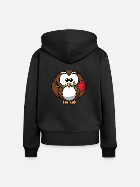 kleiner Uhu mit Rose - Frauen Premium Bio Zip Hoodie - Schwarz