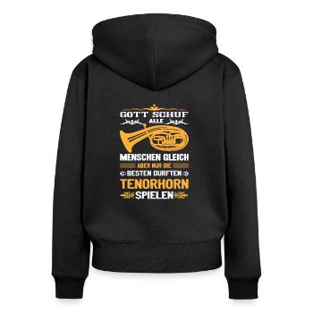 Tenorhorn Blasmusik Bügelhorn Blasinstrument - Frauen Premium Bio Zip Hoodie - Schwarz - Hinten - Julia (174cm)