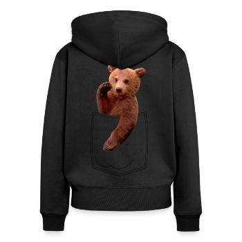Poche poitrine ours - Sweat à capuche zippé Premium bio Femme - noir - Dos - Julia (174cm)
