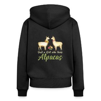 Juste une fille qui aime Alpacas Alpaca Femmes Design - Sweat à capuche zippé Premium bio Femme - noir - Dos - Julia (174cm)