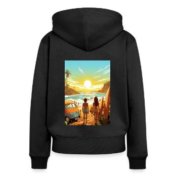 Scène de plage avec planche de surf - Sweat à capuche zippé Premium bio Femme - noir - Dos - Julia (174cm)