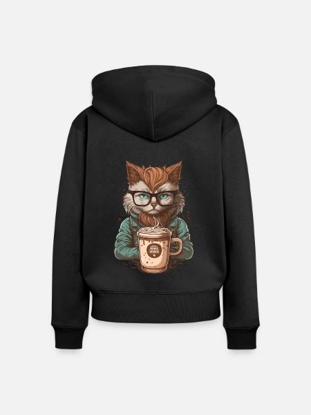 Latte liebende Katze - Frauen Premium Bio Zip Hoodie - Schwarz
