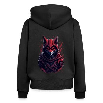 Fox Samurai - Frauen Premium Bio Zip Hoodie - Schwarz - Hinten - Julia (174cm)