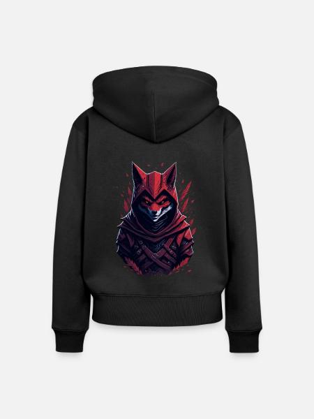 Fox Samurai - Frauen Premium Bio Zip Hoodie - Schwarz