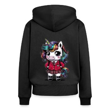 Kawaii unicorn wearing school uniform - Women's Premium Organic Zip Hoodie - black - Back - Julia (174cm)