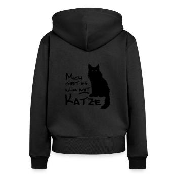 Mich gibt es nur mit Katze - Frauen Premium Bio Zip Hoodie - Schwarz - Hinten - Julia (174cm)