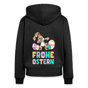 Frohe Ostern - Dabbing Osterhase tanz zum Fest - Frauen Premium Bio Zip Hoodie - Schwarz - Hinten - Julia (174cm)