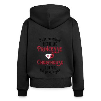 C'est compliqué d'être Une Princesse et Chercheuse - Sweat à capuche zippé Premium bio Femme - noir - Dos - Julia (174cm)