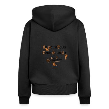LES 3 MOUSQUETONS ! (escalade, alpinisme) noir - Sweat à capuche zippé Premium bio Femme - noir - Dos - Julia (174cm)
