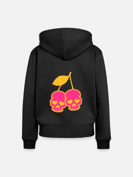 Skull & Cherry mit Herz - Frauen Premium Bio Zip Hoodie - Schwarz