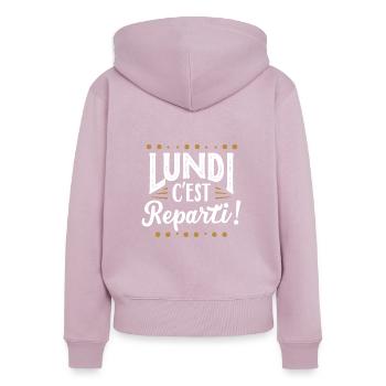 Lundi c'est reparti ! - Sweat à capuche zippé Premium bio Femme - rose poudré - Dos - Julia (174cm)