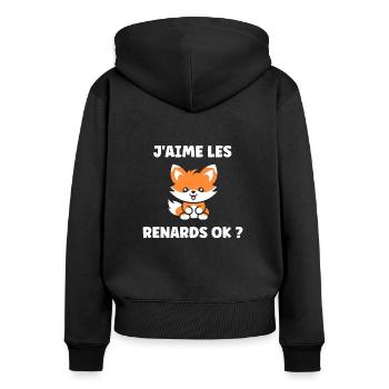 petit renard - Sweat à capuche zippé Premium bio Femme - noir - Dos - Julia (174cm)