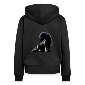 poney Shetland assis - Sweat à capuche zippé Premium bio Femme - noir - Dos - Julia (174cm)