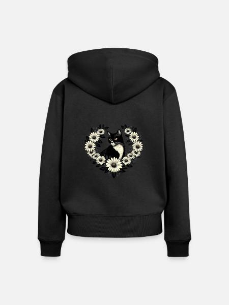 Smoking Katze Gänseblümchen - Frauen Premium Bio Zip Hoodie - Schwarz