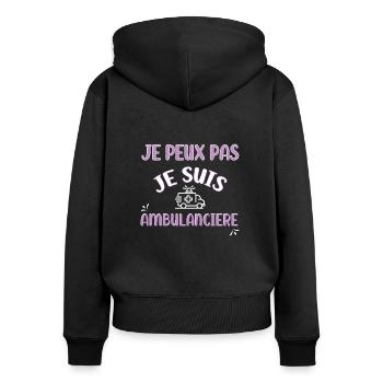 J'peux pas ambulancière Tee shirt ambulancier. - Sweat à capuche zippé Premium bio Femme - noir - Dos - Julia (174cm)