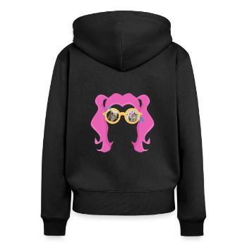 Mädchen mit Brille - Frauen Premium Bio Zip Hoodie - Schwarz - Hinten - Julia (174cm)