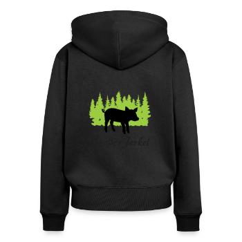 "Großes Ferkel: Frecher Charme" - Frauen Premium Bio Zip Hoodie - Schwarz - Hinten - Julia (174cm)