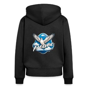 Colombe blanche de la paix avec des nuages bleus - Sweat à capuche zippé Premium bio Femme - noir - Dos - Julia (174cm)
