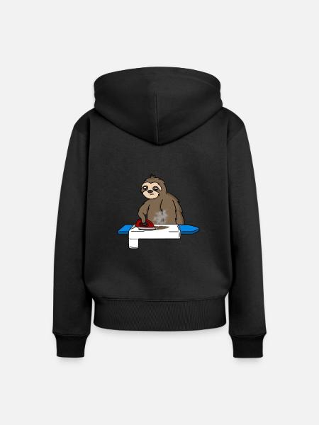 Faultier bügelt sehr langsam - Frauen Premium Bio Zip Hoodie - Schwarz