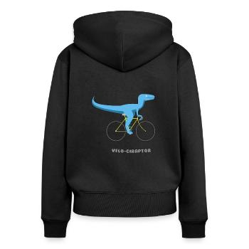 velo'ciraptor - Frauen Premium Bio Zip Hoodie - Schwarz - Hinten - Julia (174cm)
